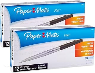 Paper Mate 8330152 Flair Porous Felt Tip Pens, Ultra-Fine Point, Black, 24-Pack