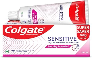 Sensitive Everyday Protection Toothpaste, Combo Pack of 160g (80g X 2), Specifically Developed for Sensitive Teeth & Healthy Gums, Colgate Toothpaste for Prevention of Cavities & Plaque