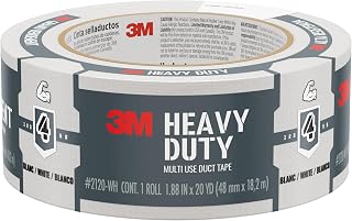 3M Heavy Duty Duct Tape White, 1.88 in x 20 yd, 1 Roll, 2120-WH | Temporary Solutions for Sealing, Holding, and Reinforcing, Tear by Hand Vertically and Horizontally, Staple for Every Toolbox