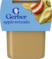 Gerber Stage 2 Apple Avocado Puree Baby Food, 4 Oz, 16 Pack