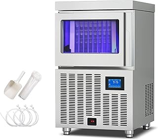 Commercial Ice Maker Machine, Crescent Shaped Ice Cubes with 66LBS Storage Bin - Touch Screen and Self-Cleaning, Freestanding Ice Making for Home Kitchen Bar Office,150LBS/24hr 80