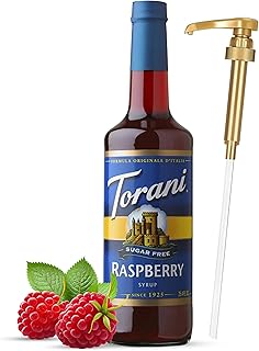 Torani Sugar Free Raspberry Syrup for Coffee – 25.4 oz Bottle with Pump Syrup Dispenser