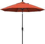 California Umbrella 9' Round Aluminum Market Umbrella, Crank Lift, Collar Tilt, Black Pole, Sunbrella Henna