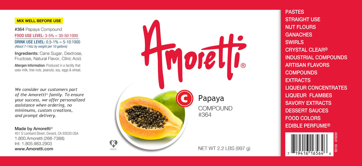 Papaya Compound 2.2 lbs - Natural Flavors by Amoretti – 2.2 Pound, Orange