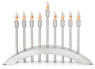 Aviv Judaica Electric Menorah, Brushed Stainless Steel, 9 Flickering Bulbs
