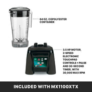 Blender with Electronic Keypad by Waring – 64 Ounce Copolyester Jar, 64.0 fluid_ounces, Plastic, Black, Model MX1100XTX
