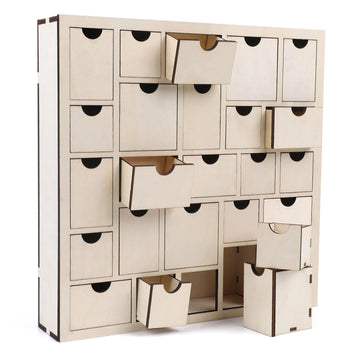 CCINEE Wooden Advent Calendar, 25 Drawers, Natural Wood