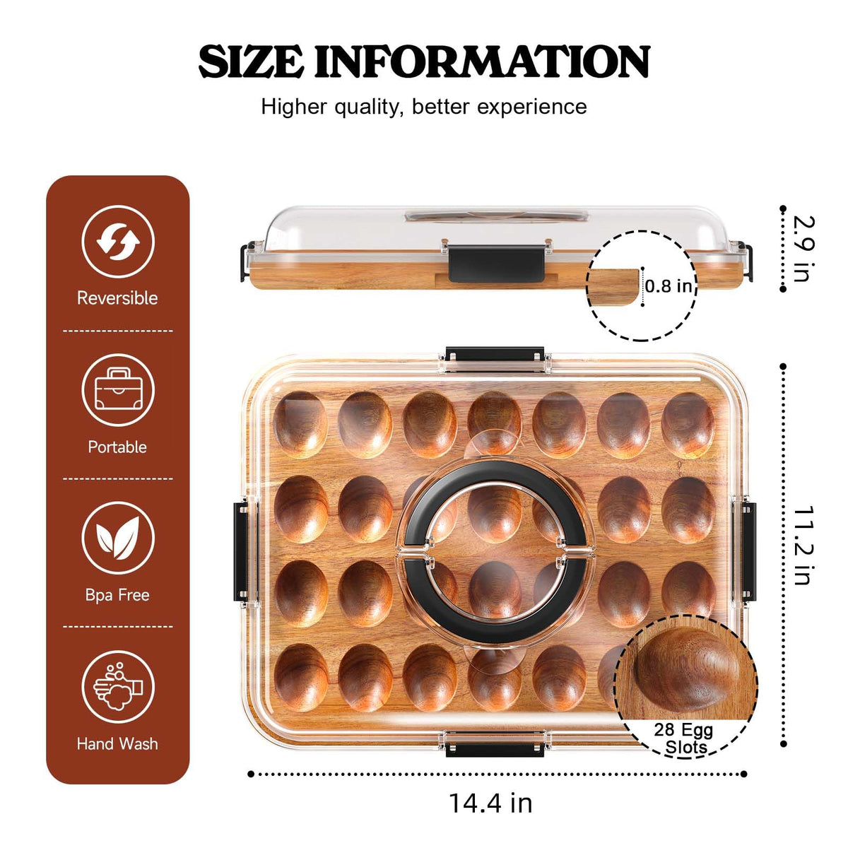 Renmxj Deviled Egg Tray, Acacia Wood Base with 28 Slots, Black