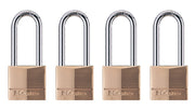 Master Lock 4 Pack / Extra Long Shackle / Brass, Silver Keyed Padlocks