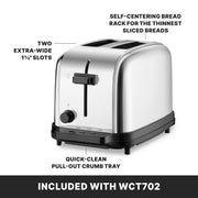 2-Slot Toaster by Waring – 2-Compartment, Chrome, Silver, Model WCT702