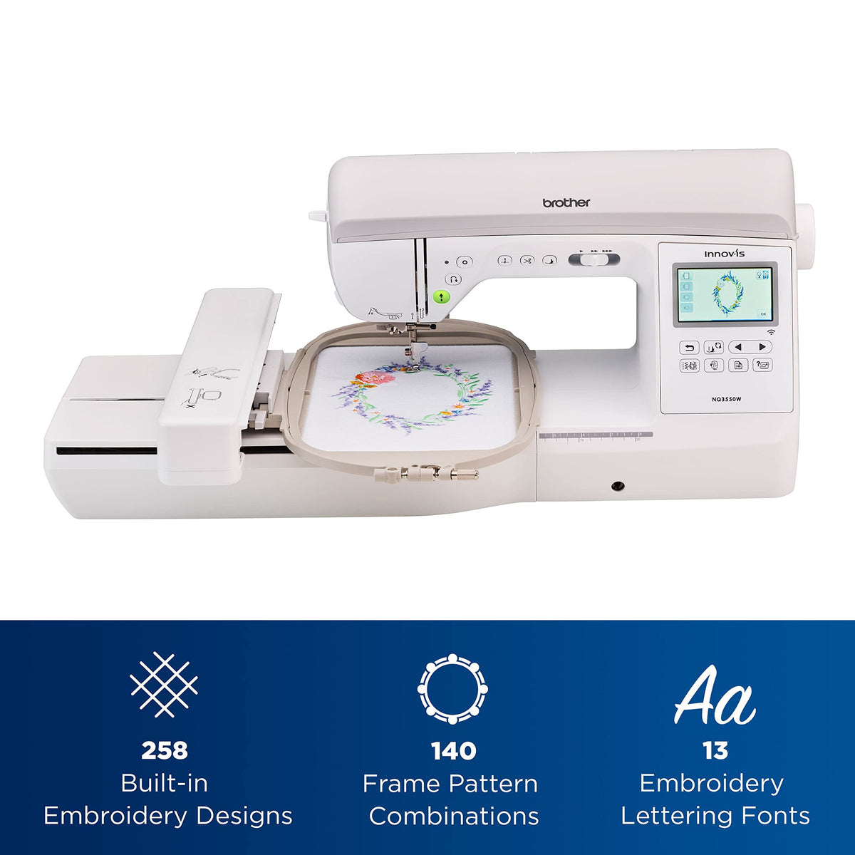 Innov-ís Sewing and Embroidery Machine with Wireless Capability by Brother – Metal, White, Model NQ3550W