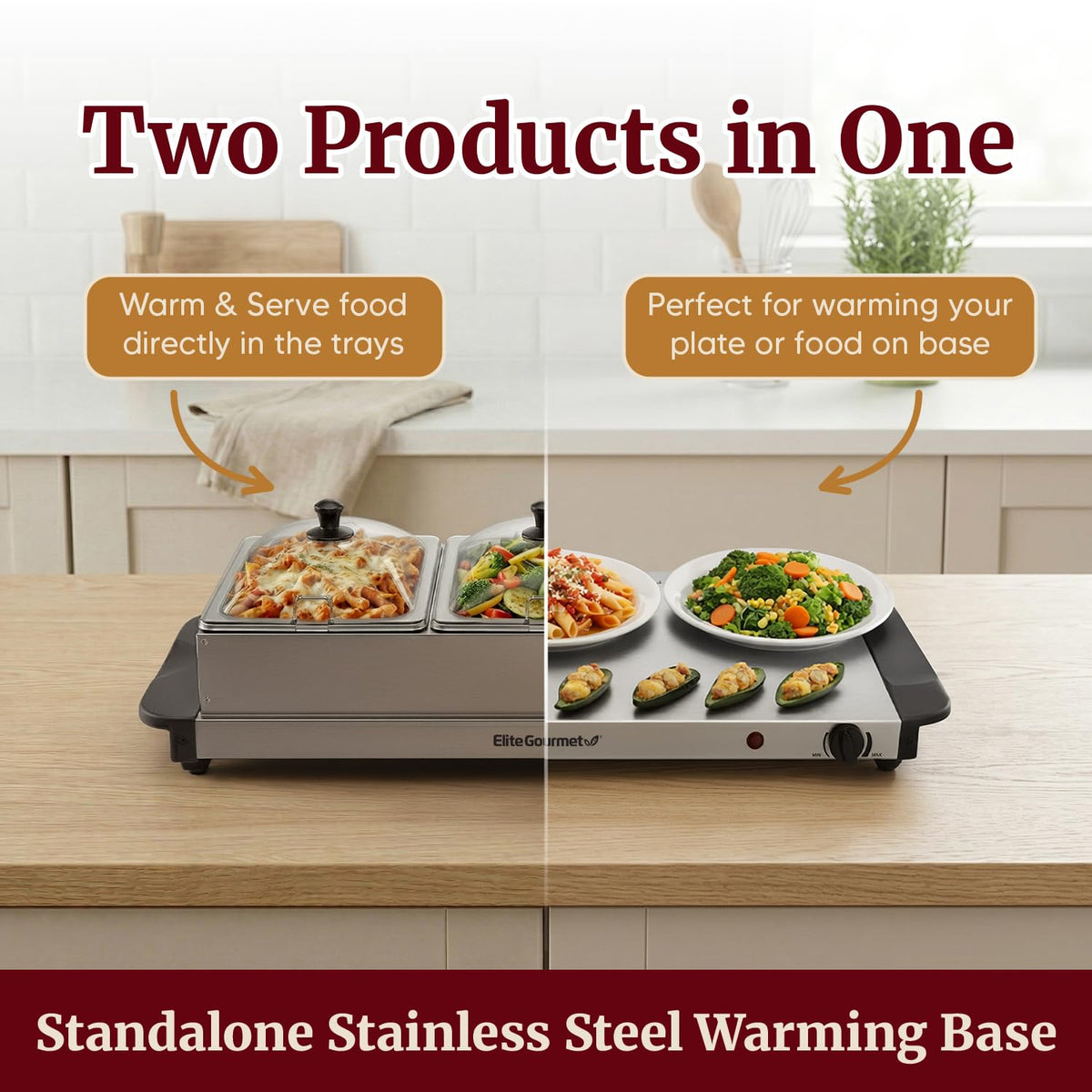 Elite Gourmet Triple Food Warmer, 7.5 Quart, Stainless Steel