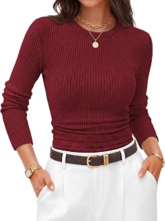 Ribbed Business Casual Tops for Women 2026 Basic Long Sleeve Shirts