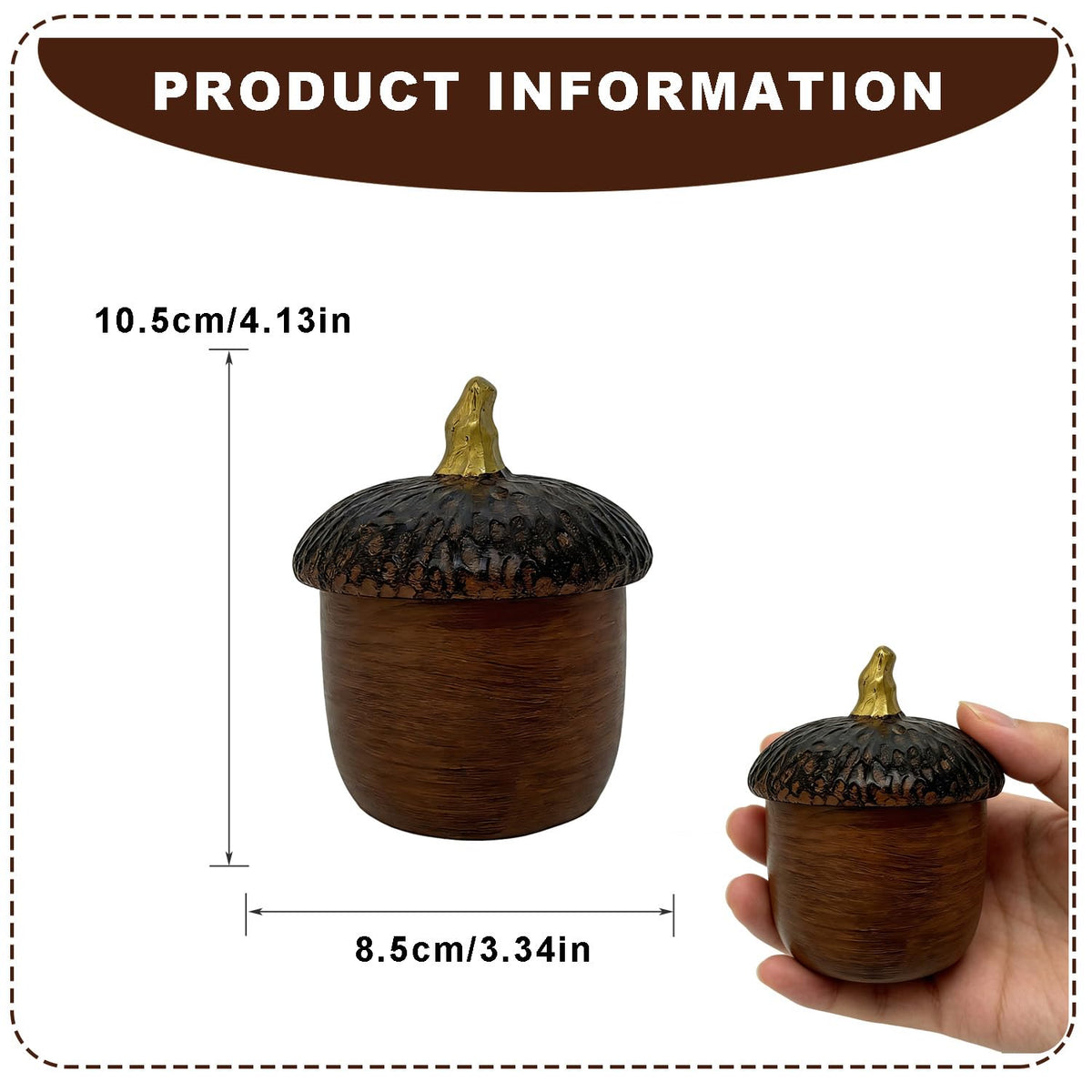 YRMLYMOP Acorn Resin Trinket Box, 4.13x3.34 Inches, Brown