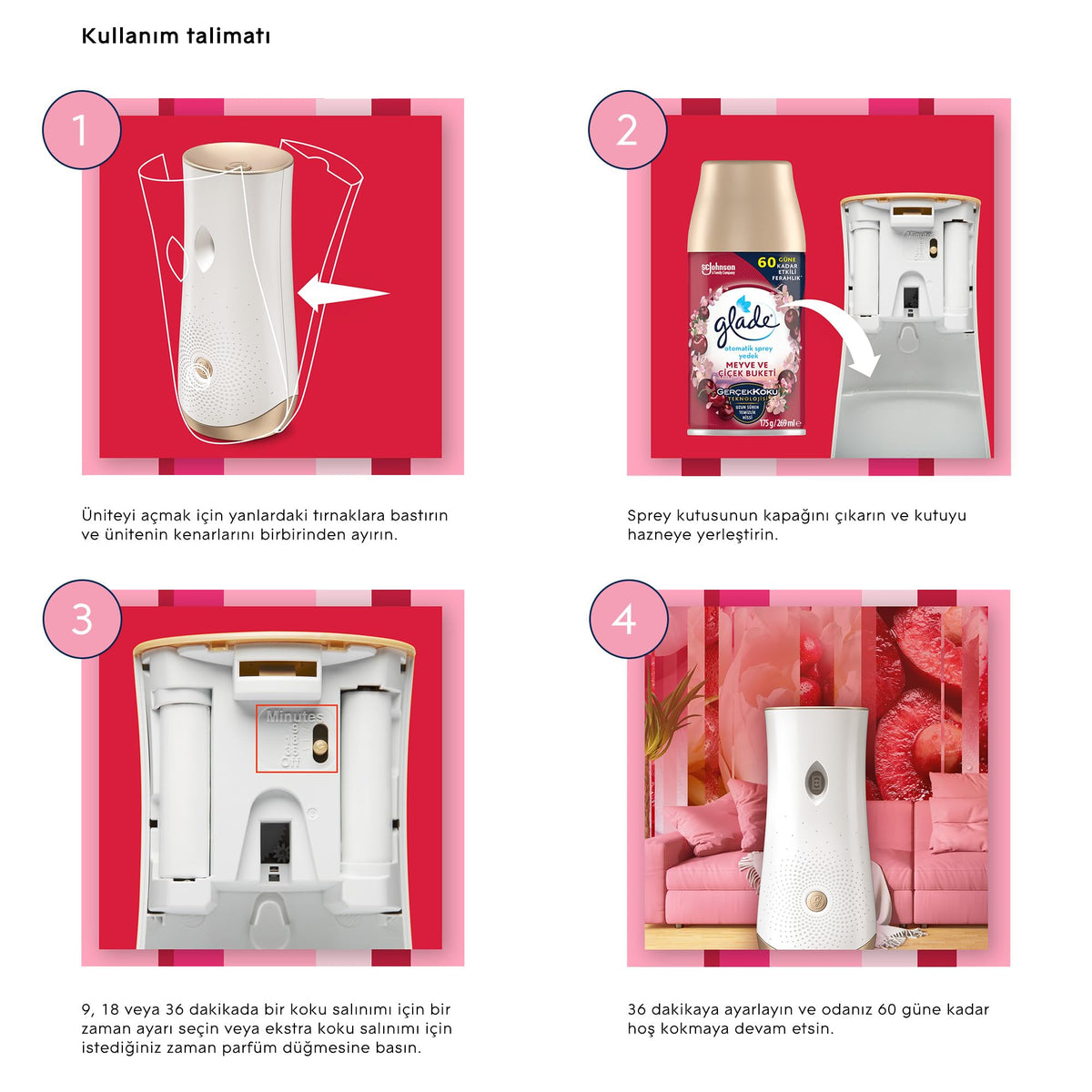 Automatic Spray Air Freshener Refill | Blooming Peony and Cherry - 269 ml Each (Pack of 3) by Glade – White with Pink and Red Accents, Pack of 3, Model 692637