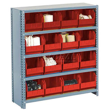 Closed Bin Shelving w/10 Shelves & 36 Red Bins by Global Industrial – 12"L x 36"W x 73"H, Alloy Steel, Model 603268RD