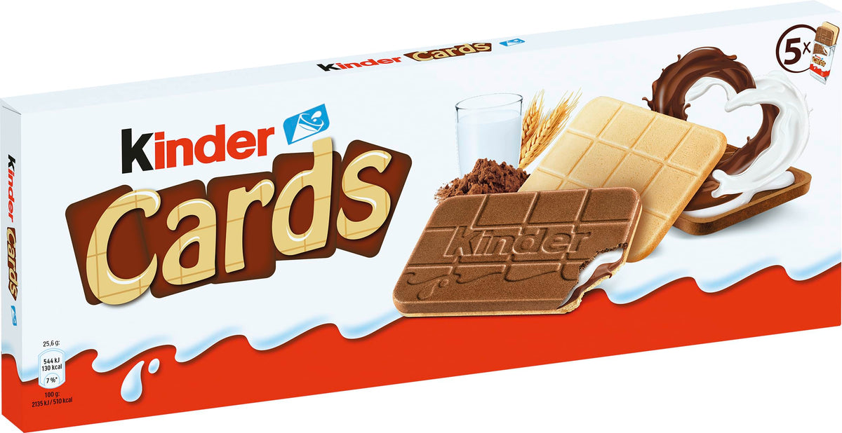 Cards, Chocolate Snack Bars, 2 Packs, 128g Each by Kinder – 4.5 Ounce (Pack of 2), Pack of 2, Model 6584