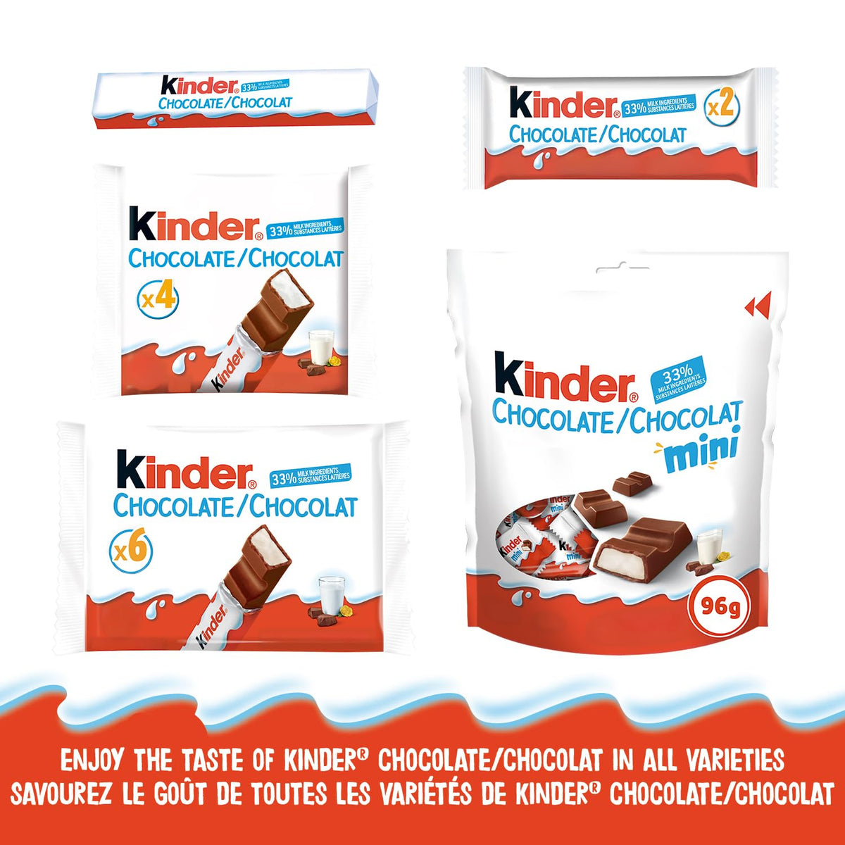 Chocolate Single Bars by Kinder – 16.6 cm x 30.4 cm, Model Kinder Chocolate Single Bars 6pcs 21G