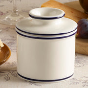 Butter Bell Ceramic Butter Keeper, French Bistro Design, White with Blue Trim