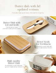 Aisbugur Ceramic Butter Dish with Knife, White, 1 Pack