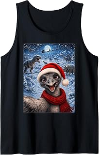 Xmas Dinosaurs Moon Night Starry Themed Emu Bird Christmas Tank Top