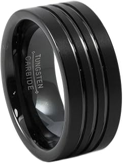 Black Tungsten Ring Brushed with Polished Channels 9mm