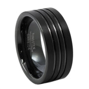 Black Tungsten Ring Brushed with Polished Channels 9mm (6.5) by Panvisionary – White,Gold,Metal,Silver,Tungsten, Black, Model B104-HRB059-9BK