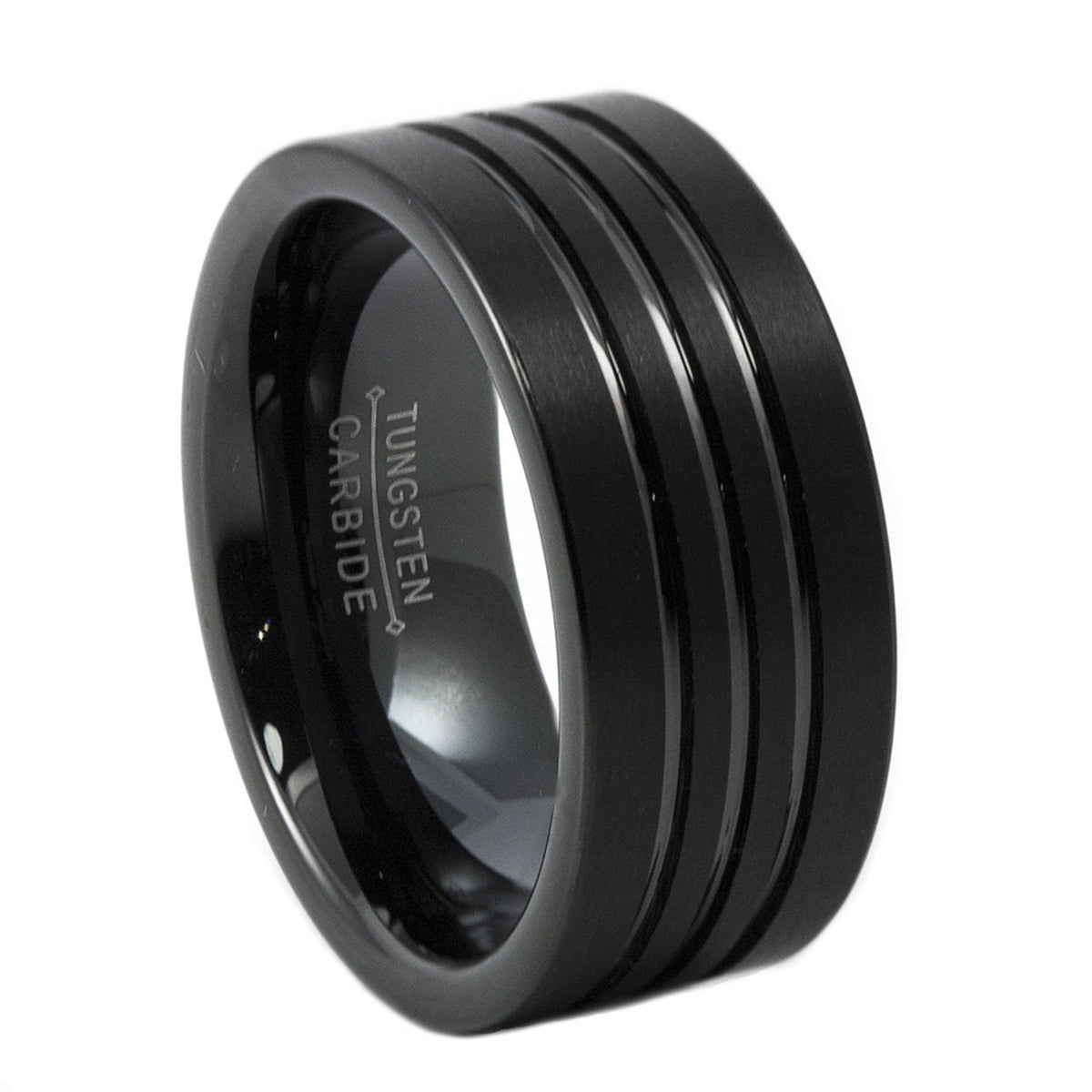 Black Tungsten Ring Brushed with Polished Channels 9mm (6.5) by Panvisionary – White,Gold,Metal,Silver,Tungsten, Black, Model B104-HRB059-9BK