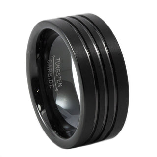 Black Tungsten Ring Brushed with Polished Channels 9mm (6.5) by Panvisionary – White,Gold,Metal,Silver,Tungsten, Black, Model B104-HRB059-9BK