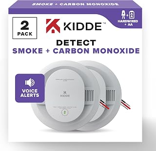 Kidde Hardwired Smoke & Carbon Monoxide Detector, AA Battery Backup, Voice Alerts, Interconnectable, LED Warning Light Indicators, 2 Pack