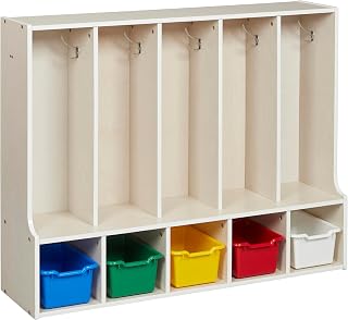 ECR4Kids Streamline 5-Section Toddler Coat Locker with Bench and Bins, Kids Furniture, Assorted