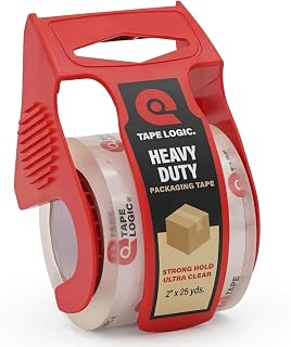 Tape Logic Heavy Duty Packing Tape with Dispenser (1 Pack) – 2.6 Mil Thick Clear Shipping Tape, 2 in x 25 yd – Strong Industrial Adhesive for Moving Boxes, Mailing, & Shipping Packaging