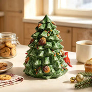 Forlong Ceramic Cookie Jar, Christmas Tree with Cardinal Bird, 8.2 x 7.3 x 9.8 Inches