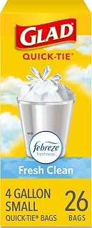 Glad Small Trash Bags 4 Gallon, Febreze Fresh Clean Garbage Bags, Odor Resistant with Quick Tie, 26 Count