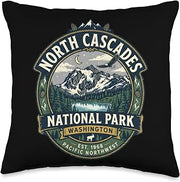 North Cascades National Park Washington Vintage Nature Badge Throw Pillow
