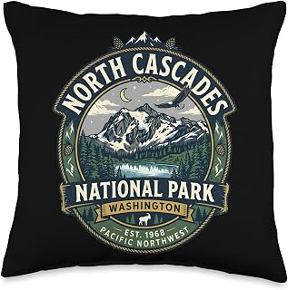 North Cascades National Park Washington Vintage Nature Badge Throw Pillow