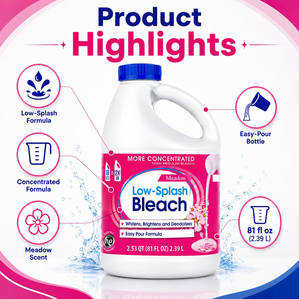 Low Splash Bleach by Generic – 81 Fl Oz (Pack of 1), Model Lsb-meadow-81oz