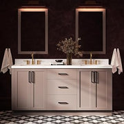 ARIEL Loren 72-inch Bathroom Vanity with Sink,Solid Wood, 1.5-inch Carrara White Quartz Countertop, Double Rectangular Porcelain Sink, 4 Soft Closing Doors, 3 Dovetail Drawers, Mocha