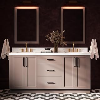 ARIEL Loren 72-inch Bathroom Vanity with Sink,Solid Wood, 1.5-inch Carrara White Quartz Countertop, Double Rectangular Porcelain Sink, 4 Soft Closing Doors, 3 Dovetail Drawers, Mocha