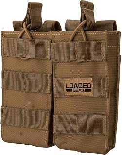 Barska Loaded Gear CX-850 MOLLE Double Mag Pouch – Tactical Open-Top Magazine Holder with Adjustable Bungee Straps