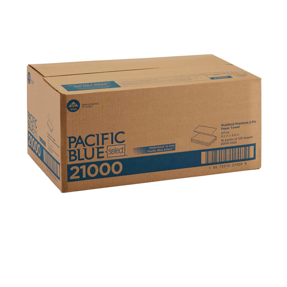 Pacific Blue Select by Georgia-Pacific PRO Multifold Premium 2-Ply Paper Towels – White, 3.2” Folded Width, 125 Towels Per Pack, 16 Packs Per Case, 21000