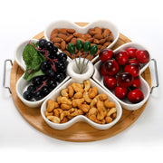 ZEAYEA Ceramic Divided Serving Tray with Picks, 11 Inch, White