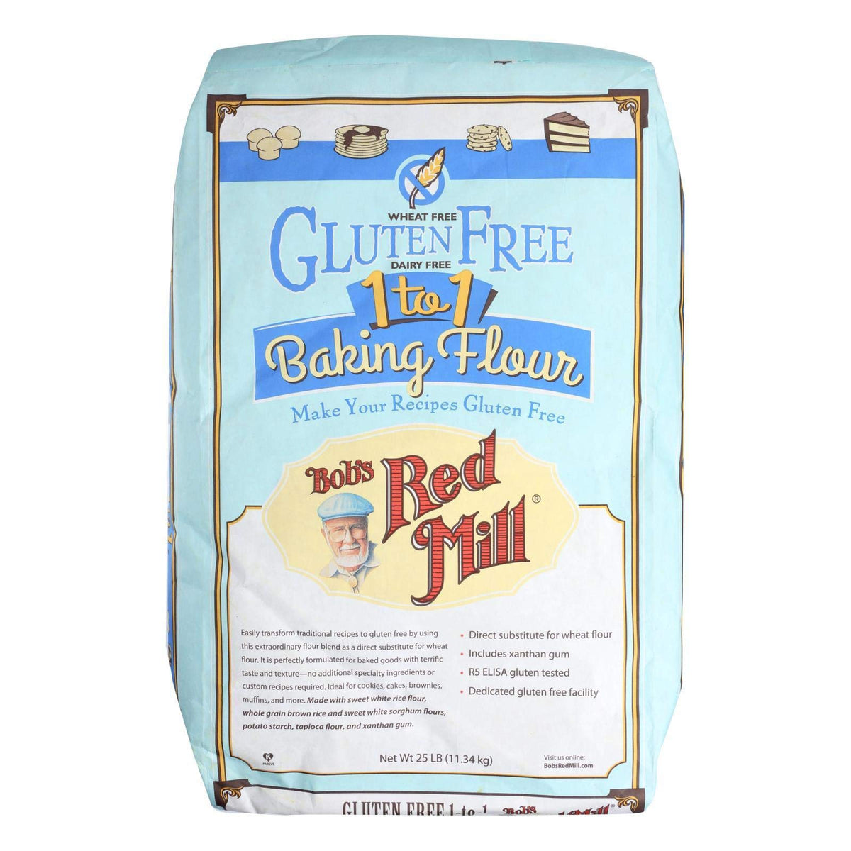 Gluten Free 1to1 Baking Flour - Single Bulk Item - 25LB by Bob's Red Mill – 400 Ounce (Pack of 1), Pack of 25, Model 1596709
