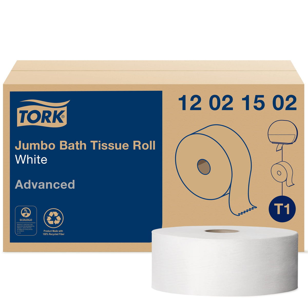 Tork Jumbo Toilet Paper Roll White T1, 2-ply, 6 x 1600 feet, 12021502
