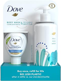 Dove Concentrate Refill and 100 percent Recycled Reusable Bottle for Instantly Soft Skin Daily Moisture Starter Kit for Lasting Nourishment Body Care 4 Fl oz (makes 16 Fl oz)
