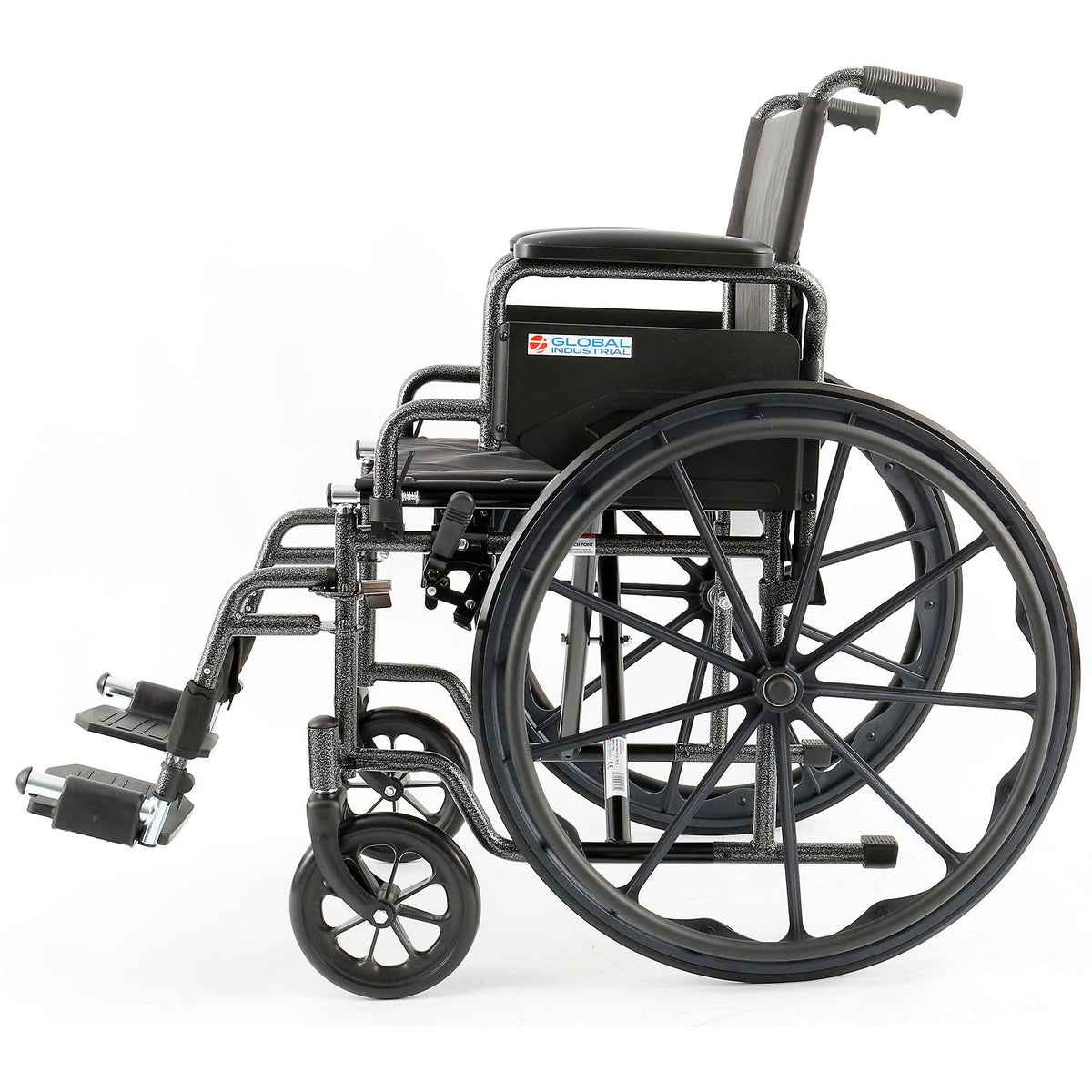 Global Industrial Wheelchair – 20" W Seat, Flip Back Arms, Swing-Away Footrests, Black