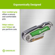 8.9" Folding Utility Knife with Retractable 3-Position Serrated Blade by Greenlee – 9.3"L x 5"W x 9.3"H, Alloy Steel, Green, Model 0652-22