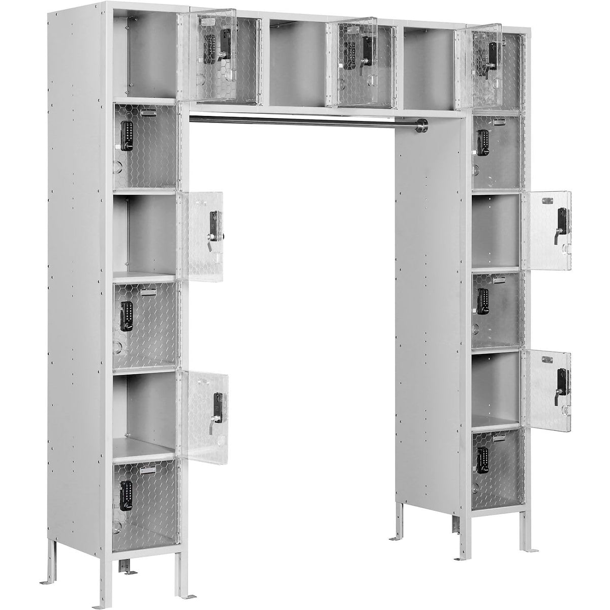Global Industrial 16 Person Clear View Locker – Digital Lock, 72" W x 18" D x 78" H, Gray, Assembled