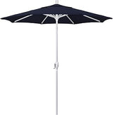 California Umbrella 7.5' Round Aluminum Market Umbrella, Crank Lift, Push Button Tilt, White Pole, Pacifica Navy Blue