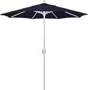 California Umbrella 7.5' Round Aluminum Market Umbrella, Crank Lift, Push Button Tilt, White Pole, Pacifica Navy Blue